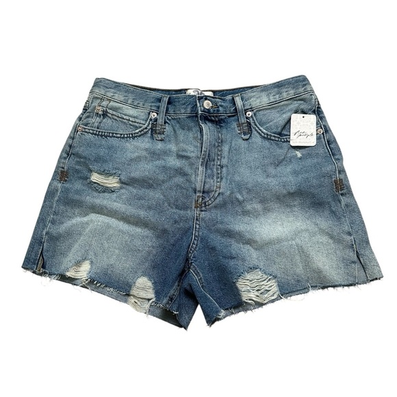 Free People Women’s 29 Distressed Raw Hem Button Fly Denim Jean Shorts - Picture 1 of 8